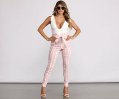 High Waist Double Striped Skinny Dress Pants